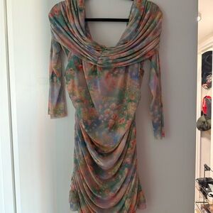 AFRM Pastel Floral Draped Long Sleeve Dress